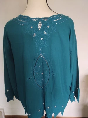 Балийский шик бирюзовая вышитая туника с кружевной деталью один размер цыганский богемное фея - Изображение 1 из 4