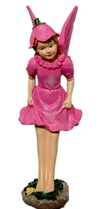 Gartenfee in Rosa gekleidet mit Blumenkappe 10" Harz - Bild 1 von 6