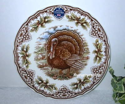 Обеденная тарелка с индейкой Royal Stafford на День благодарения - набор из 4 - 11 дюймов круглая новая - Изображение 1 из 4