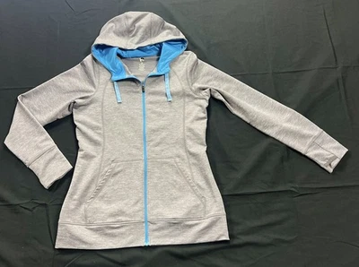 Sudadera con capucha REI Co-op para mujer L Performance cremallera completa gris azul agujeros para el pulgar Foto 1 de 4