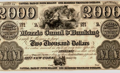 $2000 "MORRIS CANAL BANKING" (SUPER RARE)!!!!!!! $2000 "MORRIS CANAL" NEW YORK!! - Image 1 of 3