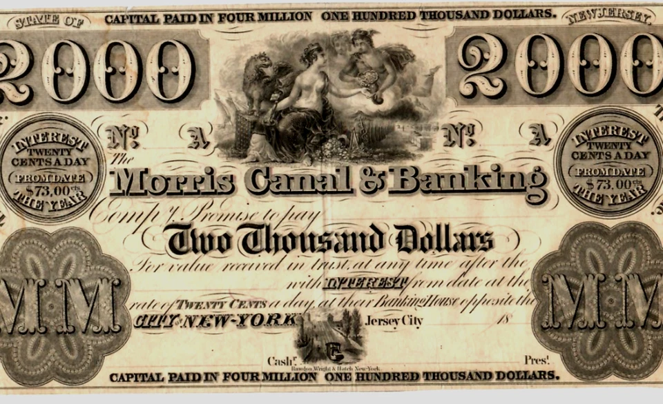 $2000 "MORRIS CANAL BANKING" (SUPER RARE)!!!!!!! $2000 "MORRIS CANAL" NEW YORK!! - Image 1 of 3