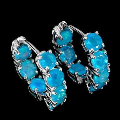 Pendientes de plata de ley 925 redondos ópalo azul 4 mm joyas de piedras preciosas naturales Foto 1 de 4