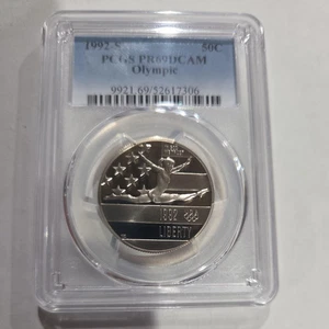 1992-S PCGS PR69DCAM Olympic GYMNASTIC Commemorative Half Blue Label Kostenloser Versand! - Bild 1 von 2