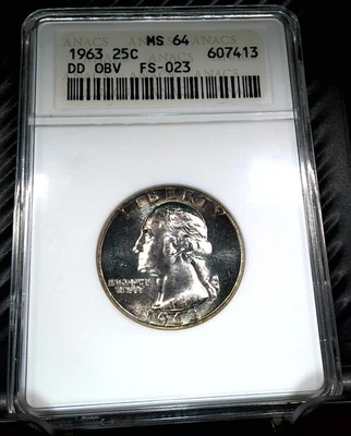 1963 Washington Quarter - Early ANACS MS64 - DDO FS-023 - Rainbow Toned Beauty! - Image 1 of 4