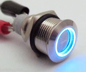 Metal Flat Ring illuminated Blue Led Push Button Self-Locking Switch 16mm QN16C1 - Picture 1 of 5