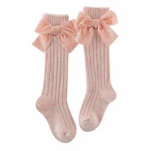 Socks Cotton Long Knee Girl High Socks Dress School Bow Stockings - Picture 1 of 18