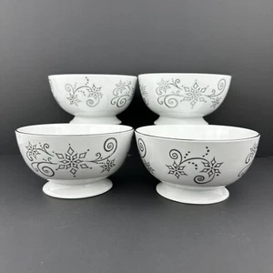 Temp-Tations WINTER Cereal Bowls (4) Platinum Snowflakes Footed Superior Cond. - Picture 1 of 24