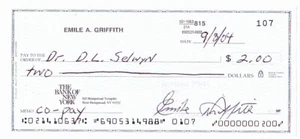 Emile A. Griffith autographed personal check ~ 1990 International Boxing HOF - Picture 1 of 2
