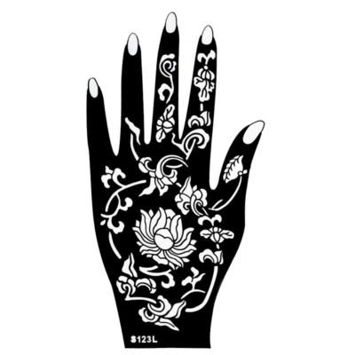 JUSTFOX Stencil per tatuaggio all'henné Kina dipinto a mano mano sinistra Dövme Mehndi