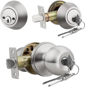 Entry Door Knobs and Double Cylinder Deadbolt, Keyed Alike Door Handle Set with - Picture 1 of 6
