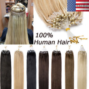 Micro Ring loop Tip Silicone Beads Link Indian Remy Human Hair Extensions100-200