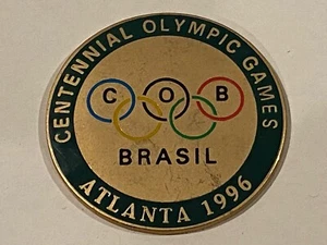 1996 Atlanta Olympic Games Enamel Lapel Pin Centennial Brasil Brazil Round Rings - Picture 1 of 2