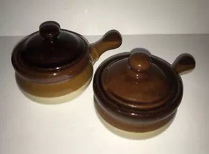 French Onion Soup/Chili Pottery Crock Pot Bowl With Handle & Lid Brown 4 Pieces - Picture 1 of 7