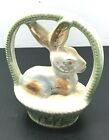 Vintage Porcelain Lusterware Easter Bunny In Basket Figurine 6.5" Brazil
