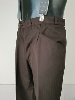 VINTAGE 1960s Chiusura A Bottone Bootcut Pantaloni In Marrone Lana Mod W32 L28 VE26 • 24.29€