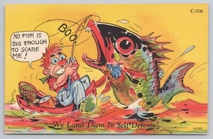 Comic Postcard Ray Walters: Fishing Exaggeration, Man, Boat, Fishing Pole - Picture 1 of 2
