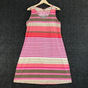 Tommy Bahama Dress Women Large Pink Stripe Sleeveless Cotton Comfort Cover Midi - Picture 1 of 10