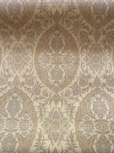 NOS YYMURA Wallpaper French Cottage London Style Beige Gold Damask , 72 sq ft - Picture 1 of 2