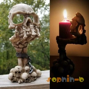 Portavelas de calavera soporte de vela verde azulado para la decoración del hogar de cenar - Imagen 1 de 8