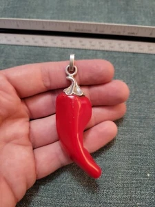 Vintage Sterling Silver Emanel/Resin Red Pepper Pendant Signed - Picture 1 of 6