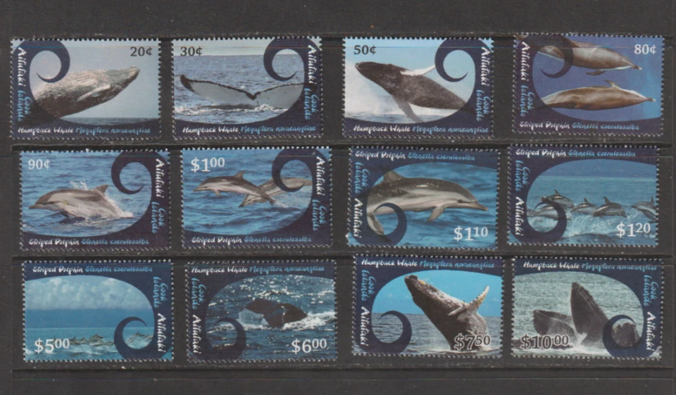 Aitutaki Cook Is 2012 Whale Dolphin 12 V set MNH por escaneo Foto 1 de 1
