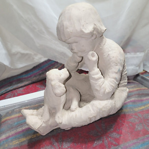 Vintage Bright Eyes Sculpture By Dee Crowley AUSTIN PROD 1987 Boy with Dog