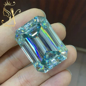 3X5MM~9X11MM Emerald Cut Blue Green GRA Moissanite Stone Baguette Loose Gemstone - Picture 1 of 15