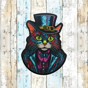 Top Hat Cat Patch Iron-on Applique Fantasy Steam Punk Cosplay Badge Sci-Fi - Picture 1 of 12