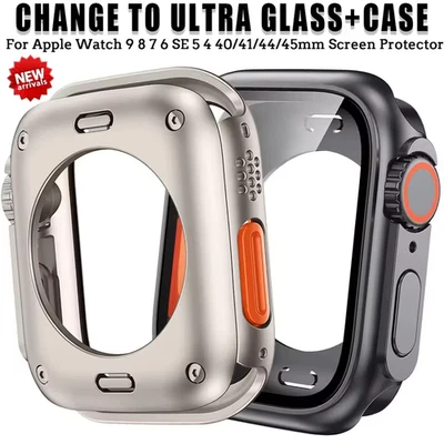 Change To Ultra Case Cover For Apple Watch 44mm 45mm iWatch Series 9 8 7 6 5 SE