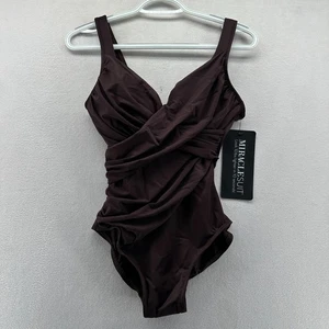Traje de baño Miraclesuit de una pieza marrón para mujer talla 8 Revele con aros fruncido - Imagen 1 de 8