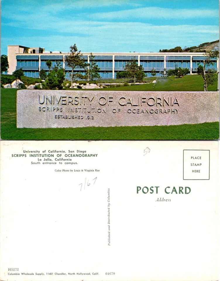 Universidad de California San Diego Postal Scripps Institución de Oceanografía Foto 1 de 1