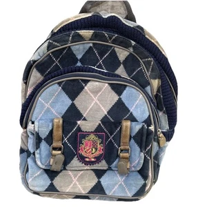 JUICY COUTURE Blue Plaid Backpack Book Bag Purse School Work Rare Vintage Used - Picture 1 of 19