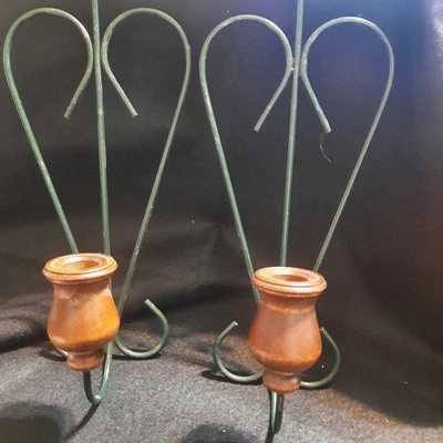 Home Interiors Heart Shaped Wall Sconces Wood & Metal Primitive Country Decor - Image 1 of 4