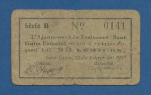 AJUNTAMENT DE FREIXANET -- 50 CENTIMOS ( 1937 ) -- BC -- SERIE B . - Picture 1 of 2