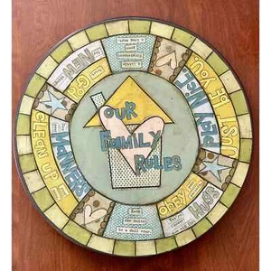 DEMDACO Our Family Rules Lazy Susan 16" shabby chic large  - Picture 1 of 11