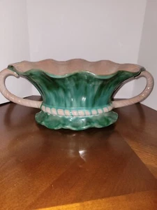 Stangl 3559 Vase Planter Handles Green Tan Gray Terra Rose Rare USA Braid Gloss - Picture 1 of 12