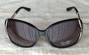 Jessica Simpson Oversized Vented Sunglasses Black w Gold/Smoke J6011 OX - Picture 1 of 7
