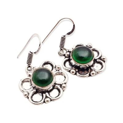 Orecchini Pendenti Fatti A Mano In Gemma Di Onice Verde 0.91" E-9216 - Immagine 1 di 4