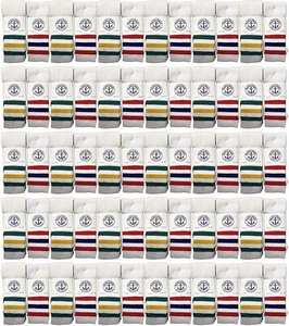 120 Pk of Kids Cotton Tube Socks Size 6-8 White With Stripes - Boys Crew Sock - Picture 1 of 3