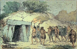 VORGESCHICHTE (NEOLITHIKUM) - EINE BEGRÄBNISZEREMONIE - Gravur 19. Jahrhundert - Bild 1 von 3