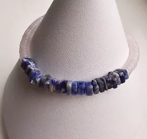 925 Sterling Silber & Rosenquarz mit Sodalith Edelstein Armband - Bild 1 von 7