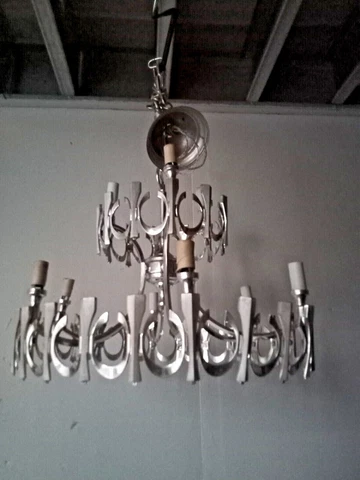 Large Vtg Sciolari 2 tier Silver light fixture no prisms MCM Lobmeyr era Cover