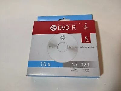 Paquete de 5 HP DVD-R.En estuche joyero 4,7 GB 120 min grabable película en blanco video DVD Foto 1 de 2