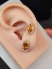 Beautiful Natural Real Diamond And Citrine In Solid 18Kt Gold Stud Earrings