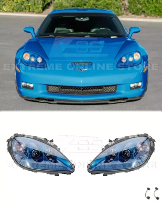 Fits 05-13 Corvette C6 GM Painted LeMans Blue Housing HID Projector Headlights - Image 1 of 4