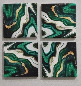 Ceramic Coaster Set M020 of 4 with Cork Pads, Holder & Printed MARBLE Pattern - Picture 1 of 7