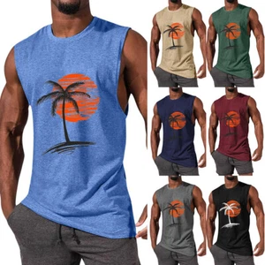 Mens Sleeveless Top Beach Tees Vest Tank Top Blouse Surf Breathable Loose Print· - Picture 1 of 24