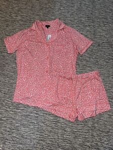 Womens Cosabella Short Sleeve Coral Pink Floral Pajama Boxer Set Large NWT