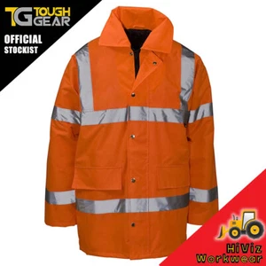 Hi Viz Waterproof Storm Padded Parka Jacket Warm Mens Coat Workwear Security NEW - Picture 1 of 3
